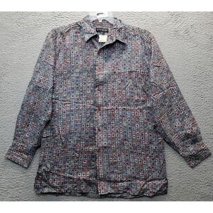 Oleg Cassini Shirt‎ Mens Small Multi Mosaic Pattern Pocket Collared Button Down